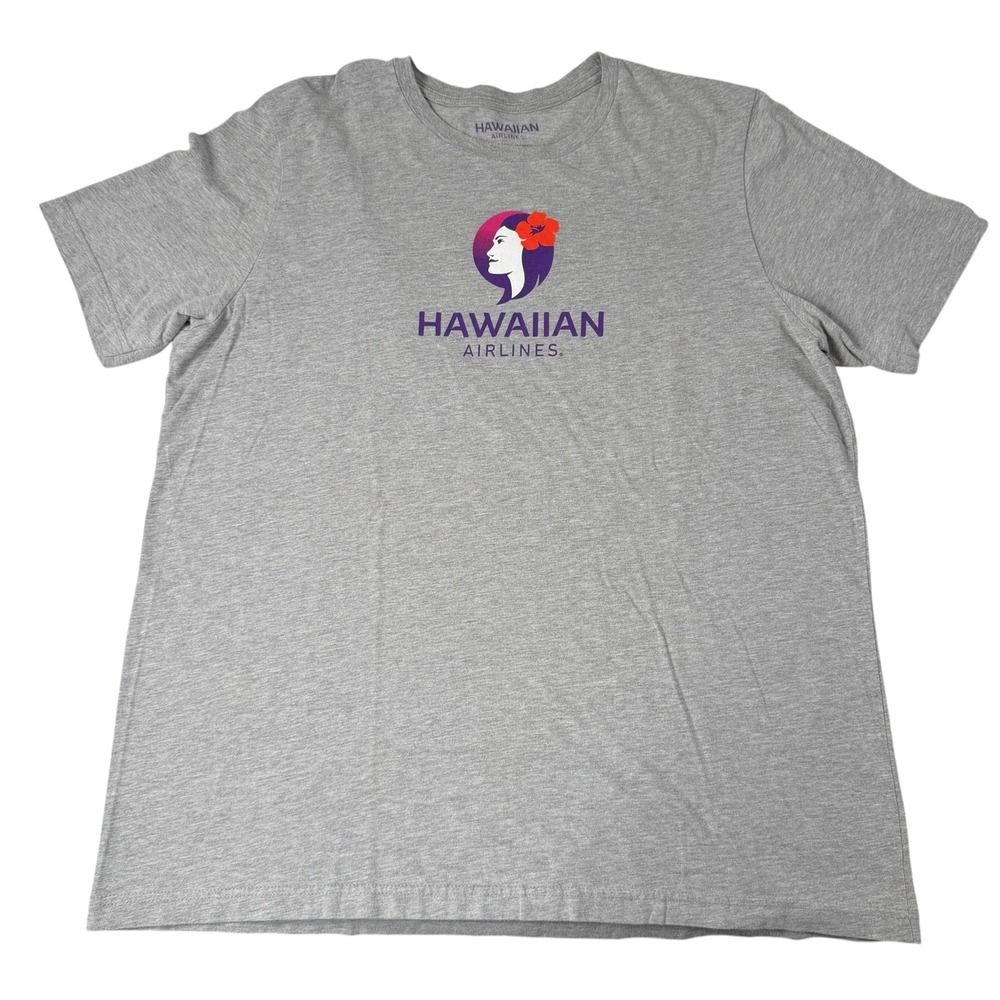 Hawaiian Airlines Pualani Logo Graphic T-Shirt Gray Heather Mens XL Made in USA
